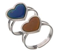 SECFOU Mood Ring Adjustable Open Ring 2Pcs Heart-Shaped Temperature-Sensitive for Women Teens Fashionable Emotion Accessory