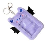 SECFOU Plush Devil Wing Card Holder Keychain with Clip, Purple Soft Id Card Sleeve for Students, Photocard and Badge Display Accessory for School and Travel