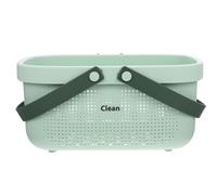 SECFOU Portable Shower Plastic Storage Basket with Handle, Large Capacity, Hollow Design, Drain Holes on the Bottom, Quick Drying, for Bathroom, Dorm, Green