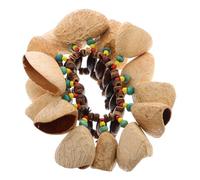 SECFOU Portable Tribal Style Coconut Shell Handbell with Wooden Material and African Drum Accompaniment, for Percussion Bands, Music Therapy, and Rhythm Sessions