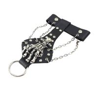 SECFOU Punk Leather Skull Bracelet with Fashion Rivets Chain and Skeleton Wristband, Black Hand Five Fingers Ring Bracelet Adds a Bright Touch to Your Outfit, for Rocker Costume