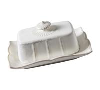 SECFOU Rectangular Ceramic Butter Dish with Lid Vintage White Porcelain Butter Plate for Kitchen and Dining Suitable for Home and Party Serving
