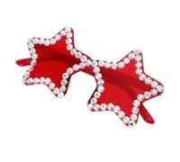 SECFOU Rimless Candy Color Sunglasses for Women, Star Shape Funky Party Glasses with Handmade Rhinestones, Trendy Red Frameless Sun Eyewear for Beach and Nightclub Use