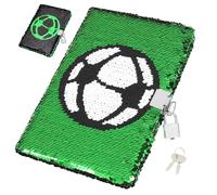 SECFOU Sequin Football Notebook with Lock for Boys and Girls, Reversible Sequin Soccer Diary Journal for Sports Fans, Lined Pages for School, Drawing, and Private Note Taking