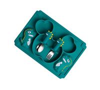 SECFOU Silicone Tableware Set with Divided Dinner Plate Fork and Spoon Three Compartment Food Dish for Balanced Nutrition Microwave and Refrigerator Safe Portable for Travel and Visits