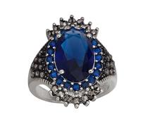 SECFOU Silver Ring Easy to Take and Match with Apparel for Different Occasions and Serving a Gift Vintage Style with Blue Synthetic Gems, Copper Material Ladies