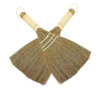 SECFOU Small Desktop Dust Broom 2pcs Set, Short Handle Mini Whisk Broom with Natural Straw Bristles for Kitchen and Home Cleaning, Household Desk Sweeping Tool
