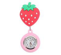 SECFOU Stretchable Pink Silicone Nurse Chest Watch with Cartoon Strawberry Design, Hanging Pocket Watch for Healthcare Professionals and Nursing Use