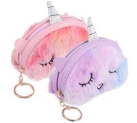 SECFOU Unicorn Plush Coin Purses, 2 Pcs Small Change Pouches with Zipper Closure, Keychain Ornaments for School and Travel