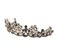 SECFOU Vintage Black Crown Headwear for Bride Wedding, Lightweight Alloy and Crystal Material Tiara, Baroque Style with Safety Fix Feature, Elegant Party Headdress for Women