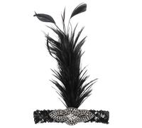 SECFOU Vintage Easy to Wear 1920s Headband Plume Hair Accessory with Crystal and Polyester Material Elegant Roaring 20s Headpiece Women Wide Application for Halloween and Evening Party