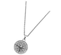 SECFOU Vintage Silver Stainless Steel Compass Necklace for Men, Spiritual Compass Pendant with Encouragement Symbol, Fashionable Clavicle Necklace Charm for Everyday Wear