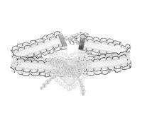 SECFOU White Heart Shaped Choker Necklace with Faux Pearl Bowknot Decoration, Retro Gothic Style Cloth and Plastic Material for Women, Comfortable Fit for Formal Events and Weddings