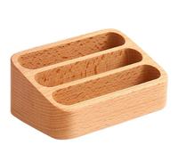 SECFOU Wood Business Card Rack Wooden Desktop Card Holder Organizer Box with 3 Compartments Beech Wood Suitable for Office and Meeting Use
