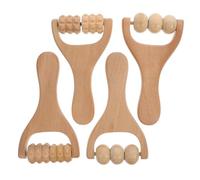 SECFOU Wooden Foot Roller Massager 4pcs Set with 3-Bead and Notched Rollers, Manual Hand Massage Tools for Neck, Back, Waist Pain Relief and Muscle Relaxation at Home