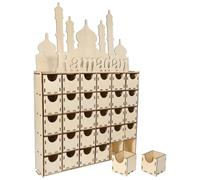SECFOU Wooden Ramadan Advent Calendar Countdown Decor for Eid Mubarak DIY Creative Wood Ornament for Home Table Display Festive Ramadan Decorations for Desk Shelf Party Use