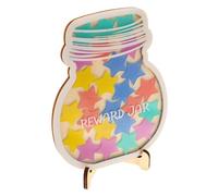 SECFOU Wooden Reward Chart Jar with Star Tokens Classroom Reward System Behavior Management Tool for School Decor DIY Motivational Incentive Storage Container