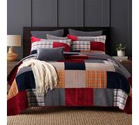 Secgo California King Comforter Set for Bed - 100% Cotton Quilts Cal King Size, Black Bedspreads (120 * 110 Inch) with 2 Pillow Shams, Patchwork Reversible Lightweight Bedding