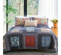 Secgo Quilts Queen Size - 100% Cotton Bedding Set (90 * 98 Inch) with 2 Pillow Shams, Patchwork Reversible Lightweight Bedspread, Quilted Coverlet Fit All-Season