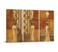 sechars 3 Pieces African Women Canvas Art Ethnic Ancient Black Woman Dance Painting Pictures Artwork Retro Style Poster Print Framed for Living Room Bedroom Decoration Each Piece 16x32 Inch