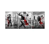sechars 3 Pieces Tango Dancer Wall Art Canvas Grey and Red Bedroom Decor Couple Dancing Painting Modern Dancing Room Decorations 12"x16"x3PCS