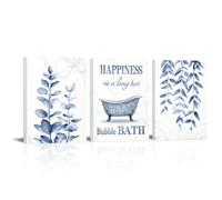 sechars Botanical Plant Canvas Wall Art Minimalist Boho Leaves Painting Pictures Decor Modern Blue Bathroom Decoration (Blue)