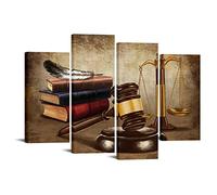 sechars Lawyer Office Decor Art Vintage Justice Legal Hammer Scales Paintings Pictures Canvas Print for Law Firm Wall Decoration Legal Artwork Ready to Hang