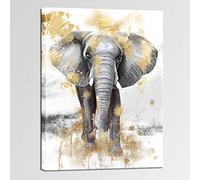 sechars Modern Animal Picture Wall Art Gold and Grey Elephant Painting Canvas Prints Contemporary Art for Living Room Bedroom Wall Decor Framed Artwork Ready to Hang 24x32inches