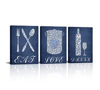 sechars Navy Blue Kitchen Decor Kitchen Accessories Eat Sign Wall Art Modern Blue Dining Room Decorations Pictures Ready to Hang