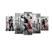 sechars Tango Dancer Wall Art Canvas Grey and Red Bedroom Decor Couple Dancing Painting Modern Dancing Room Decorations