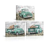 sechars Truck Wall Art Canvas Vintage Farmhouse Decor Faith Hope Love Floral Painting Prints (Green)