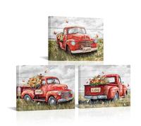 sechars Truck Wall Art Canvas Vintage Farmhouse Decor Faith Hope Love Floral Painting Prints (Red)