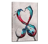 sechars - Turquoise and Red Canvas Wall Art Wine Splash Painting Prints Modern Kitchen Dining Room Pub Bar Decor Framed Ready to Hang 24"x36"