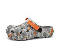 SECHRITE Mens Athletic Sports Clogs Garden Shoes Rubber EVA Mules Slip on Waterproof Summer Water Beach Clogs Slippers Sandals Breathable Graphic Garden Shoes with Adjustable Back Strap Grey Orange 48