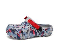 SECHRITE Mens Athletic Sports Clogs Garden Shoes Rubber EVA Mules Slip on Waterproof Summer Water Beach Clogs Slippers Sandals Breathable Graphic Garden Shoes with Adjustable Back Strap Grey Red 42