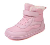 SECHRITE Toddler Barefoot Boots Girls Boys Winter Barefoot Shoes Waterproof Ankle Warm Snow Boots High Top Outdoor Zero Drop Fur Lined Boots Minimalist Wide Non-Slip Sneakers Naturally Splay Pink 26