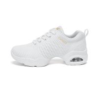 SECHRITE Womens Mens Jazz Dance Sneakers Lace Up Split Sole Dance Shoes, White-padded, 11 Women/10 Men