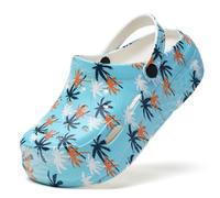 SECHRITE Womens Platform Graphic Clogs Garden Shoes Slip On Sandals Water Beach Outdoor Slippers Shoes Classic Waterproof Comfy Non-Slip Clogs Blue Coconut 41