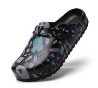 SECHRITE Womens Work Clogs Arch Support Slip-On Mules Slip Resistant Garden Nurse Chef Kitchen Shoes Cushioned Printed Sandals Slippers Black Doctor Print 40