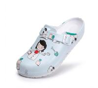 SECHRITE Womens Work Clogs Arch Support Slip-On Mules Slip Resistant Garden Nurse Chef Kitchen Shoes Cushioned Printed Sandals Slippers Blue Nursing Print 37