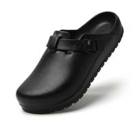 SECHRITE Womens Work Clogs Arch Support Slip-On Mules Slip Resistant Garden Nurse Chef Kitchen Shoes Cushioned Printed Sandals Slippers Black 39