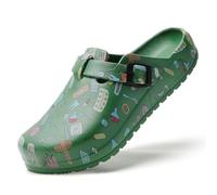 SECHRITE Womens Work Clogs Arch Support Slip-On Mules Slip Resistant Garden Nurse Chef Kitchen Shoes Cushioned Printed Sandals Slippers Green Doctor Print 39