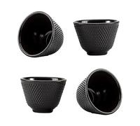 SECHUDO Japanese Cast Iron Tea Cups, Small and Heavy Teacups with no Handles, Japanese Style Cups for Adults, Asian Tea Cups, Coated with Enameled Interior, 4 Pcs/Box (Black, 4oz/120ml)