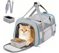 SECLATO 20" Large Soft Sided Cat Carrier Pet Carrier for Cats Dogs Under 25 lbs, Folding Dog Carrier Cat Carrier for 2 Cats Travel Carrier Bag, Light Grey