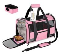 Seclato Soft Side Cat Carrier Airline Approved for Puppy Kitten Dog Carriers for Small Medium Cats Under 15lb, Collapsible TSA Approved Travel Pet Carrier, Pink with Grey