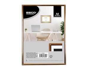 SECO A4 Pin Stripe Frame - Black & Gold Certificate, Photo & Picture Display with Perspex Safety Glass, Wall Mount or Table Top