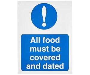 Seco All Food Must Be Covered and Dated Sign, 150mm x 200mm - Self Adhesive Vinyl