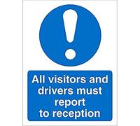 Seco All Visitors and Drivers Must Report to Reception Sign, 150mm x 200mm - Self Adhesive Vinyl