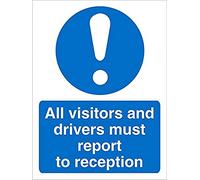 Seco All Visitors and Drivers Must Report to Reception Sign, 200mm x 300mm - 1mm Semi Rigid Plastic