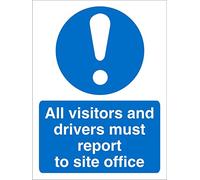 Seco All Visitors and Drivers Must Report to Site Office Sign, 150mm x 200mm - 1mm Semi Rigid Plastic